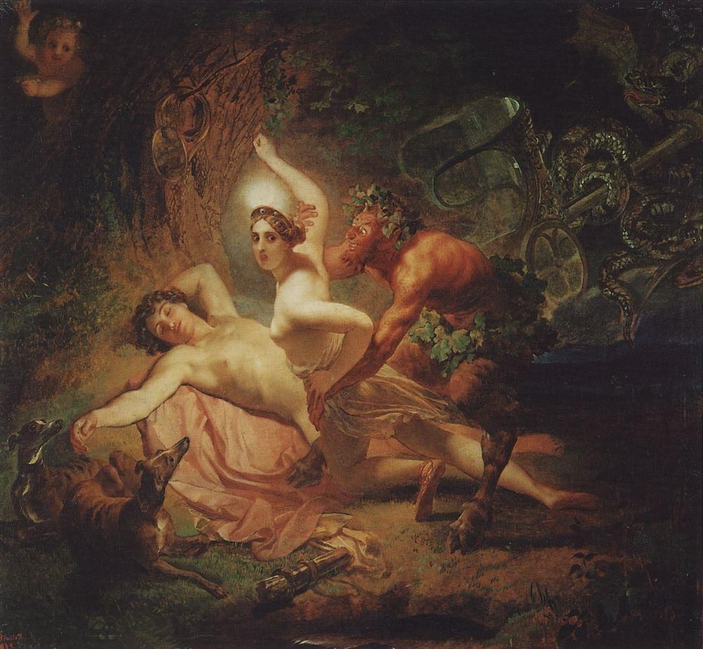 "Diana, Endymion y Sátiro". Por Karl Bryullov, 1849.