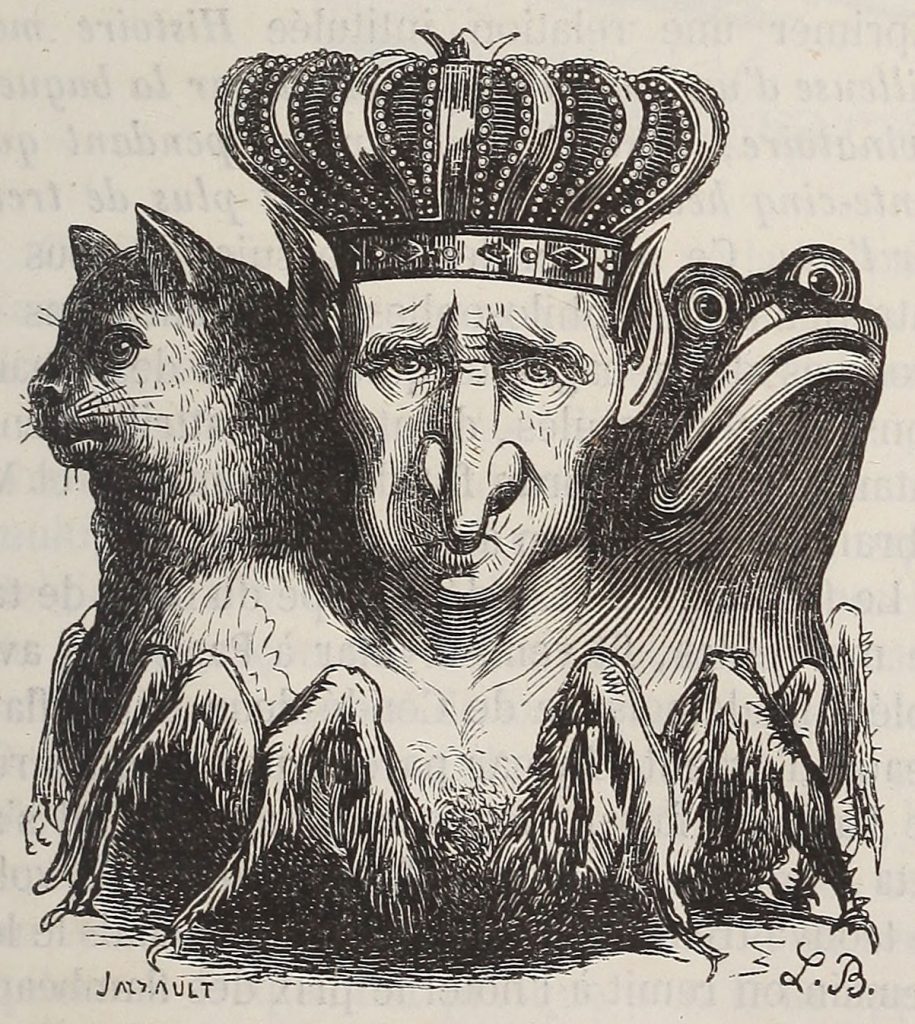 Ilustración del demonio Bael en el Diccionario Infernal.