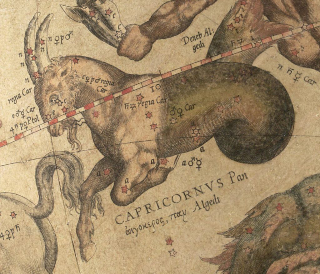 "Capricornio Pan" en el Globo Celeste de Mercator, 1551.