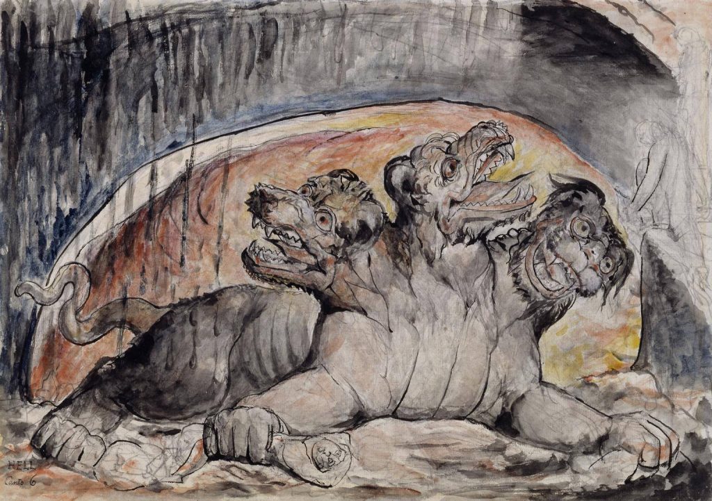 Cerbero según William Blake, 1824-27.