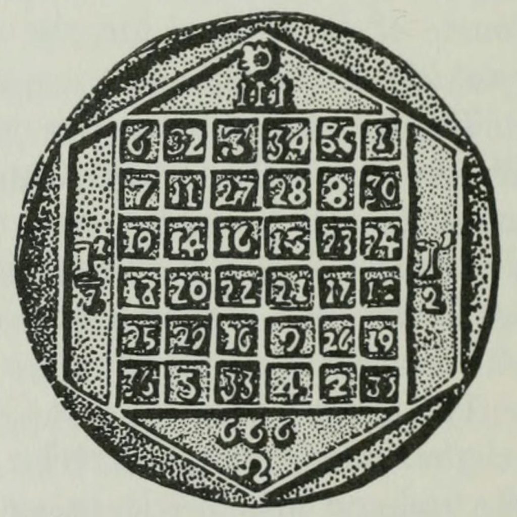 Amuleto del Cuadrado Mágico del Sol, con el número 666.