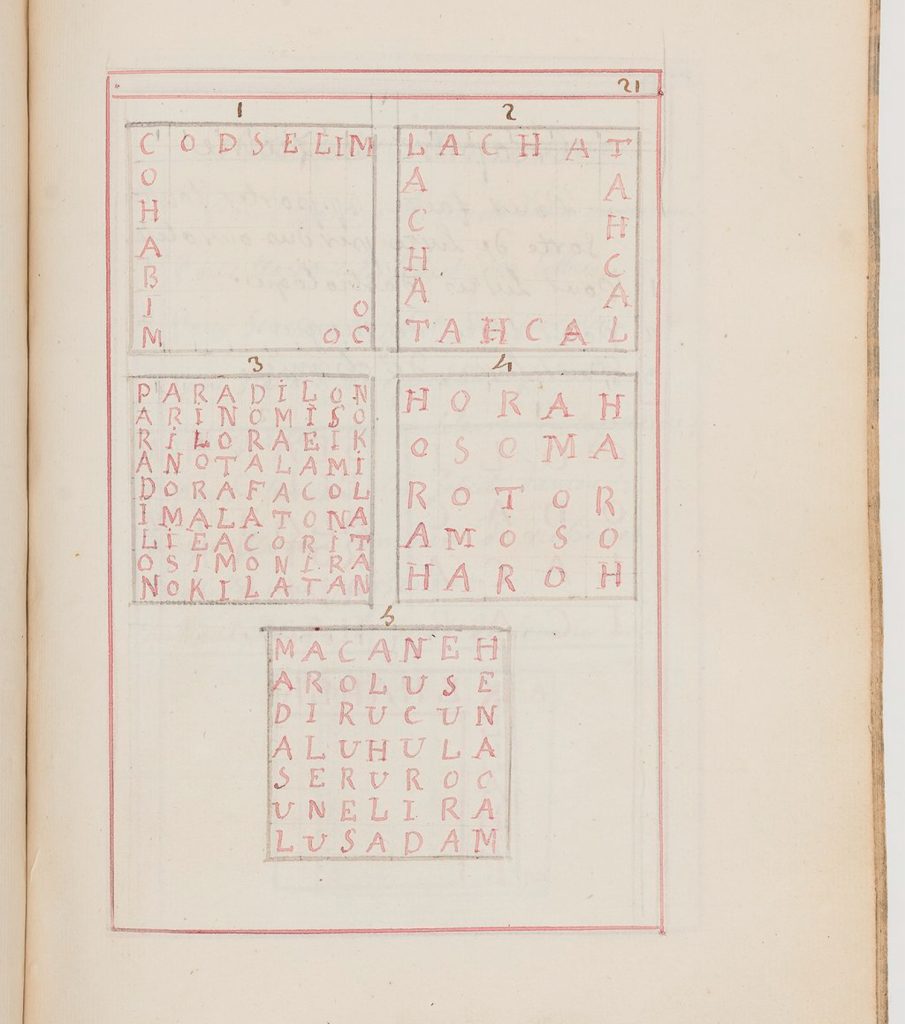 Cuadrados mágicos incompletos, del manuscrito que utilizó MacGregor Mathers para su traducción.